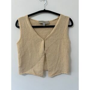 Rationalle‎ Womens Beige Cotton Blend Knit V-Neck Hook Eye Sweater Vest Size S